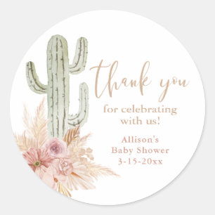 Cactus rosa florale Boho Mädchen Baby Shower Danke Runder Aufkleber