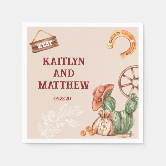 Cactus Rustic Brawn Western Wedding Serviette (Vorderseite)