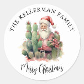 Cactus Santa Christmas Runder Aufkleber (Vorderseite)