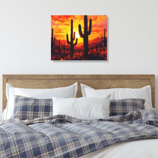 Cactus Silhouetten Premium Wrapped Canvas Wall Art Leinwanddruck (Insitu (Schlafzimmer))