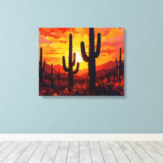 Cactus Silhouetten Premium Wrapped Canvas Wall Art Leinwanddruck (Insitu (Holzboden))