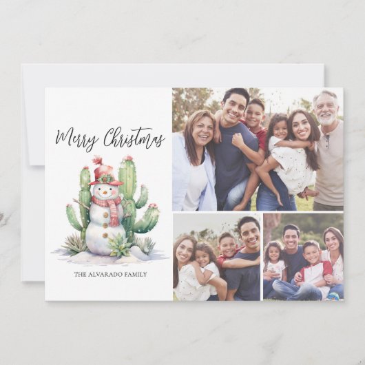 Cactus Snowman Foto Frohe Weihnachten (Vorderseite)
