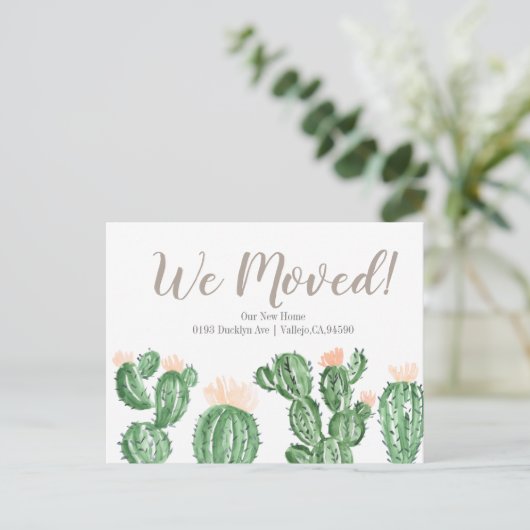 Cactus succuled we move annoucement Postcard Postkarte (Stehend Vorderseite)