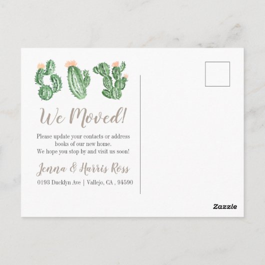 Cactus succuled we move annoucement Postcard Postkarte (Rückseite)