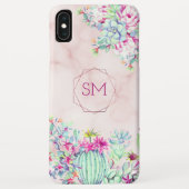 Cactus succulent Blush Marble Geometric Monogram Case-Mate iPhone Hülle (Rückseite)