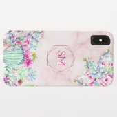 Cactus succulent Blush Marble Geometric Monogram Case-Mate iPhone Hülle (Rückseite (Horizontal))