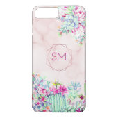 Cactus succulent Blush Marble Geometric Monogram Case-Mate iPhone Hülle (Rückseite)