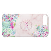 Cactus succulent Blush Marble Geometric Monogram Case-Mate iPhone Hülle (Rückseite (Horizontal))