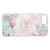 Cactus succulent Blush Marble Geometric Monogram Case-Mate iPhone Hülle (Rückseite (Horizontal))