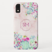 Cactus succulent Blush Marble Geometric Monogram Case-Mate iPhone Hülle (Rückseite)