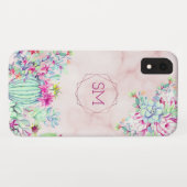 Cactus succulent Blush Marble Geometric Monogram Case-Mate iPhone Hülle (Rückseite (Horizontal))