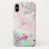 Cactus succulent Blush Marble Geometric Monogram Case-Mate iPhone Hülle (Rückseite)