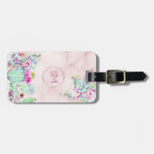 Cactus succulent Blush Marble Geometric Monogram Gepäckanhänger (Vorderseite horizontal)