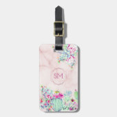 Cactus succulent Blush Marble Geometric Monogram Gepäckanhänger (Vorderseite vertikal)