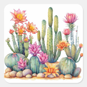 Cactus succulent Botanical Watercolor Painting Quadratischer Aufkleber
