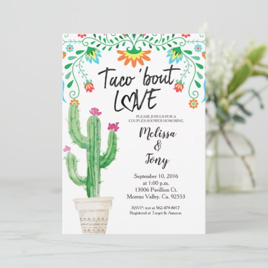 Cactus Succulent Couples Dusche Einladung (Stehend Vorderseite)