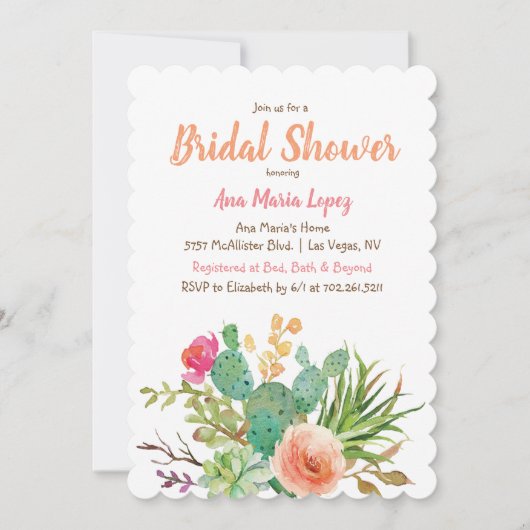 Cactus succulent floral Bridal Dusche Einladung (Vorderseite)