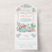 Cactus succulent Geometric Coral Wedding All In One Einladung (Innen Boden)
