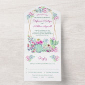 Cactus succulent Geometric Pink Wedding All In One Einladung (Innen Boden)