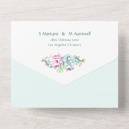 Cactus succulent Geometric Pink Wedding All In One Einladung (Rückseite)