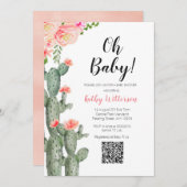Cactus Succulent girl baby Dusche Pink Blume QR Einladung (Vorne/Hinten)
