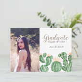 Cactus succulent graduate party laden einladung (Stehend Vorderseite)