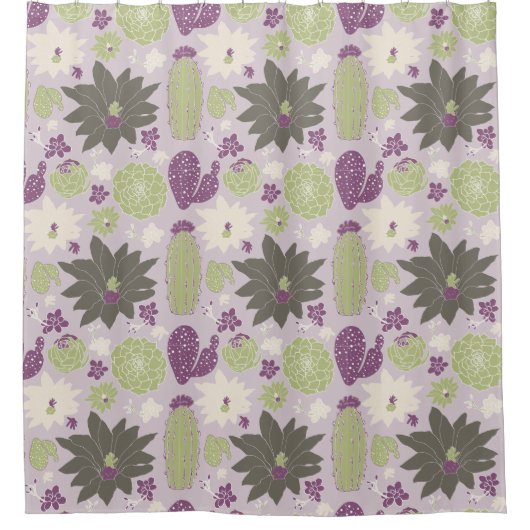 Cactus succulent Lila Green Floral Pattern Duschvorhang (Vorderseite)