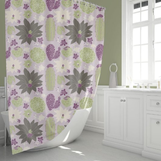 Cactus succulent Lila Green Floral Pattern Duschvorhang