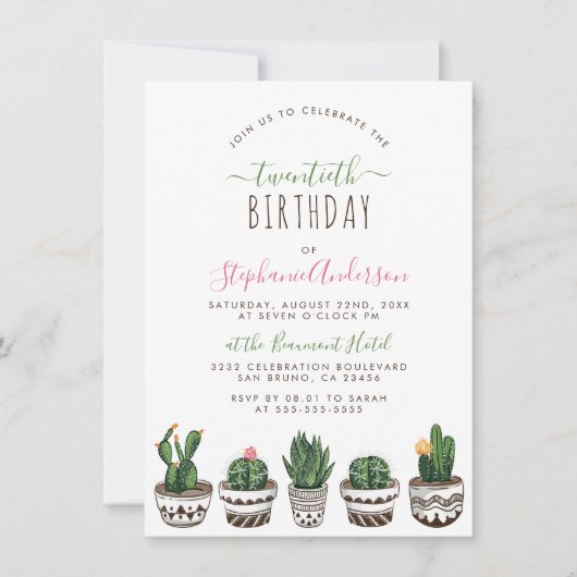 Cactus & succulent Modern Geometric Birthday Party Einladung (Vorderseite)