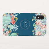 Cactus succulent monogram Ocean Blue Monogram Case-Mate iPhone Hülle (Rückseite (Horizontal))