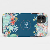 Cactus succulent monogram Ocean Blue Monogram Case-Mate iPhone Hülle (Rückseite (Horizontal))