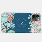 Cactus succulent monogram Ocean Blue Monogram Case-Mate iPhone Hülle (Rückseite (Horizontal))
