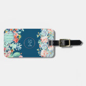 Cactus succulent monogram Ocean Blue Personalisier Gepäckanhänger (Vorderseite horizontal)