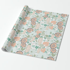Cactus succulent Pattern Coral Green Geschenkpapier