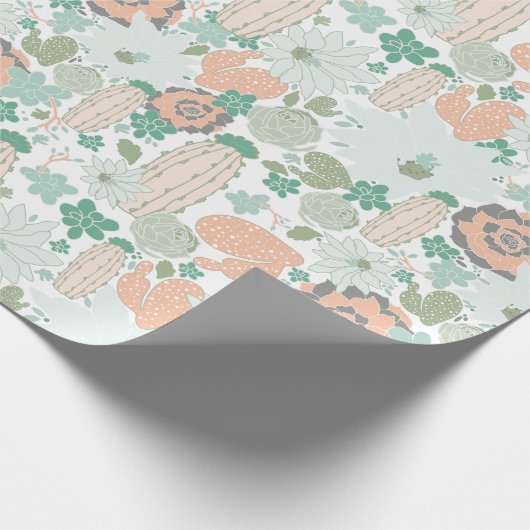Cactus succulent Pattern Coral Green Geschenkpapier (Ecke)