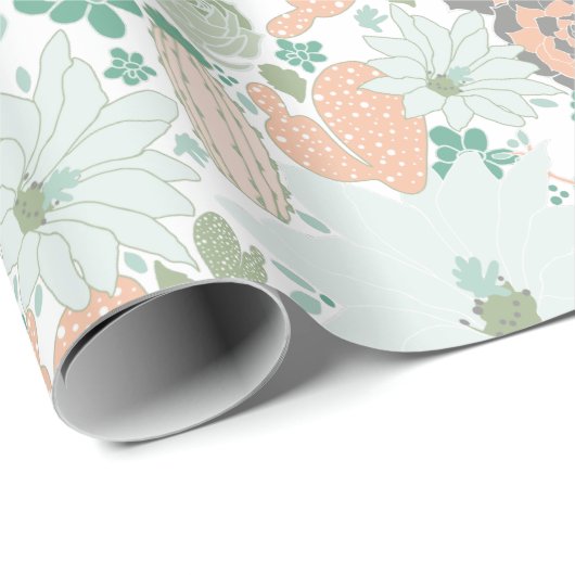 Cactus succulent Pattern Coral Green Geschenkpapier (Rolleneckpunkt)