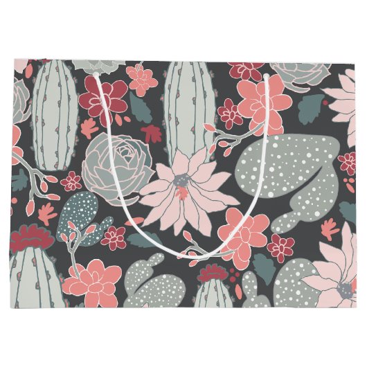 Cactus succulent Pink Green Brown Pattern Große Geschenktüte (Rückseite)