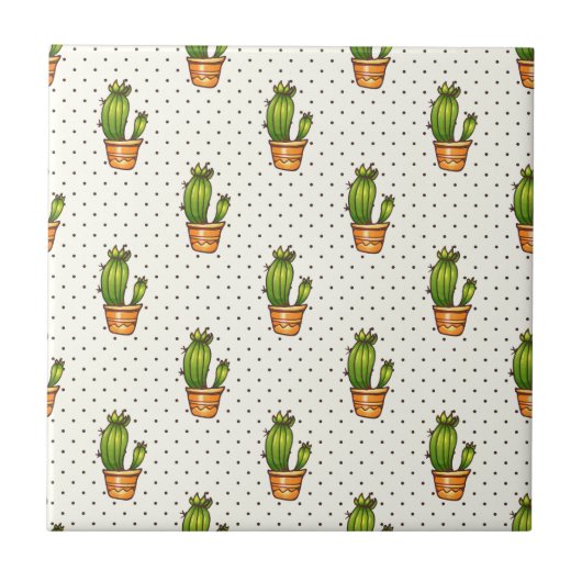 Cactus & Succulent Polk Dot Pattern Fliese (Vorderseite)