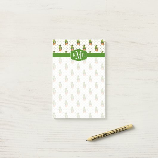 Cactus & Succulent Polk Dot Pattern Post-it Klebezettel (Auf Schreibtisch)