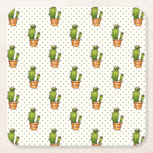 Cactus & Succulent Polk Dot Pattern Rechteckiger Pappuntersetzer (Vorderseite)