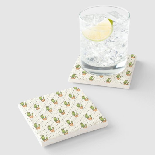 Cactus & Succulent Polk Dot Pattern Steinuntersetzer (Seitenansicht)