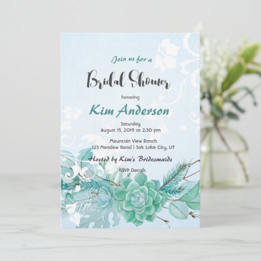 Cactus Succulent Romantic Bridal Couple's Dusche Einladung (Stehend Vorderseite)