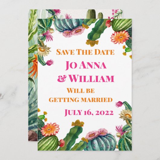 Cactus succulent Save the Date Wedding Party Einladung (Vorne/Hinten)