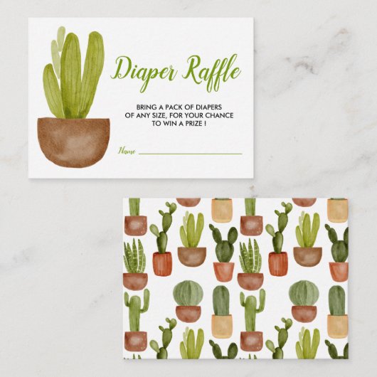 Cactus succulent Terracotta Pot Baby Diaper Raffle Begleitkarte (Vorne/Hinten)