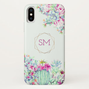 Cactus succulent Watercolor Geometric Monogram Case-Mate iPhone Hülle