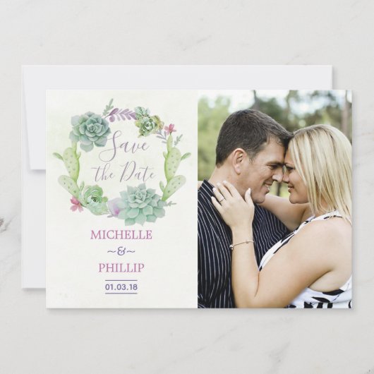 Cactus succulent Wedding Save the Date (Vorderseite)