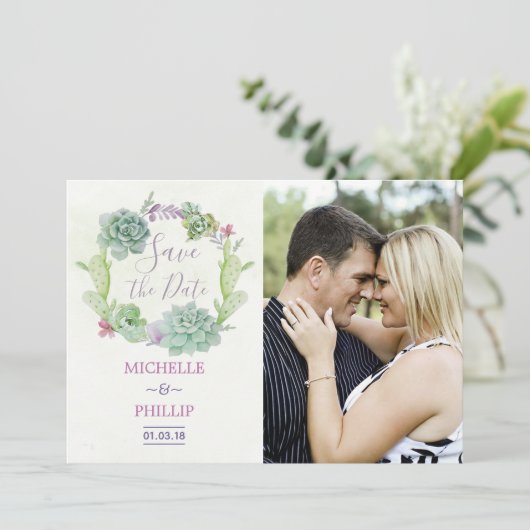 Cactus succulent Wedding Save the Date (Stehend Vorderseite)