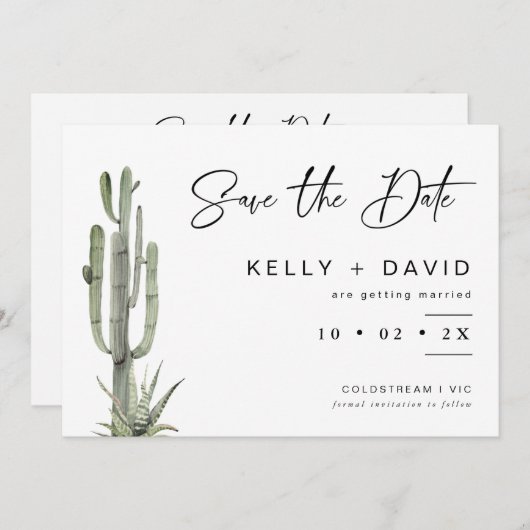 Cactus succulent Wedding Save the Date Card Einladung (Vorne/Hinten)