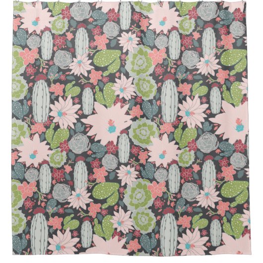Cactus succulents Green Pink Pattern Duschvorhang (Vorderseite)