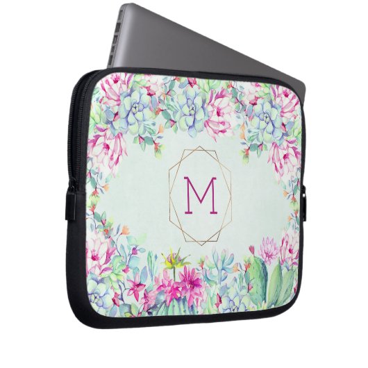 Cactus succulents Monogram Geometric Monogram Laptopschutzhülle (Vorne Rechts)